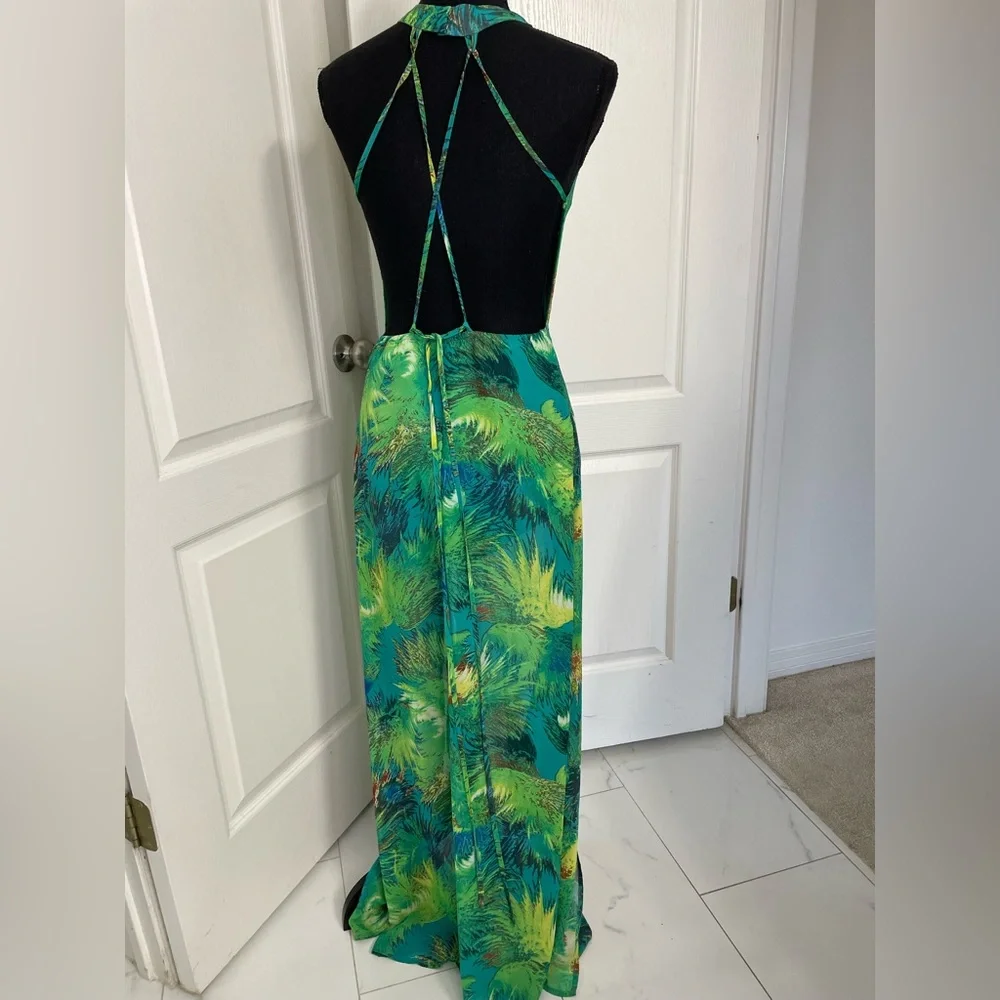 Lulu's Green & Blue Tropical Halter Maxi Dress
